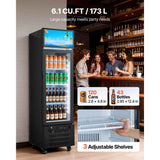 A black NatureScape Living Commercial Display Refrigerator (6.1 Cu.Ft) holds 120 cans/43 bottles on 3 adjustable shelves, in a lively bar.