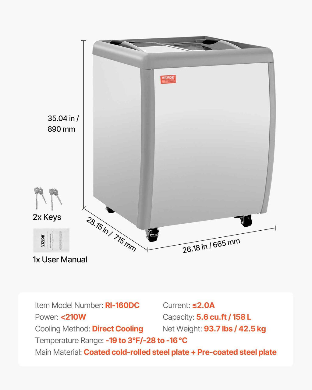 Commercial Ice Cream Display Case - 5.6 Cu.ft Chest Freezer