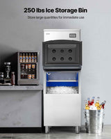 A stainless steel Commercial Ice Maker, producing 450 lbs of ice daily, with a 250 lbs storage bin, for outdoor entertaining.