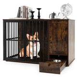 Dog Crate End Table - Coffee 2-in-1 Furniture with Pull-Out Feeder