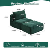 NatureScape Living's Pet-Friendly Modern Memory Foam Dog Sofa Bed in green corduroy, with a movable ottoman.
