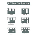 Six DIY modular configurations of the NatureScape Living Dog Sofa Bed with memory foam cushions and movable ottomans.