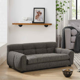 A dark gray tufted Elegant & Comfortable Large Dog Sofa Bed provides a stylish lounge for medium or large pets in a bright living room.