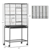 Enhance Your Bird's Life with the 30" Rolling Bird Cage Feeder - Complete with Stand, Storage, and Perches