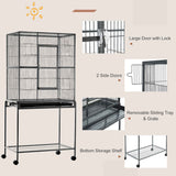 Enhance Your Bird's Life with the 30" Rolling Bird Cage Feeder - Complete with Stand, Storage, and Perches