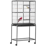 Enhance Your Bird's Life with the 30" Rolling Bird Cage Feeder - Complete with Stand, Storage, and Perches