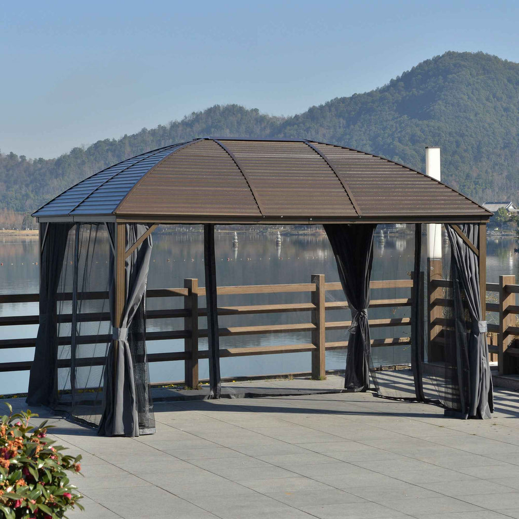 Galvanized Steel Hardtop Gazebo - 10x13 Gray Pavilion for Your Outdoor Space