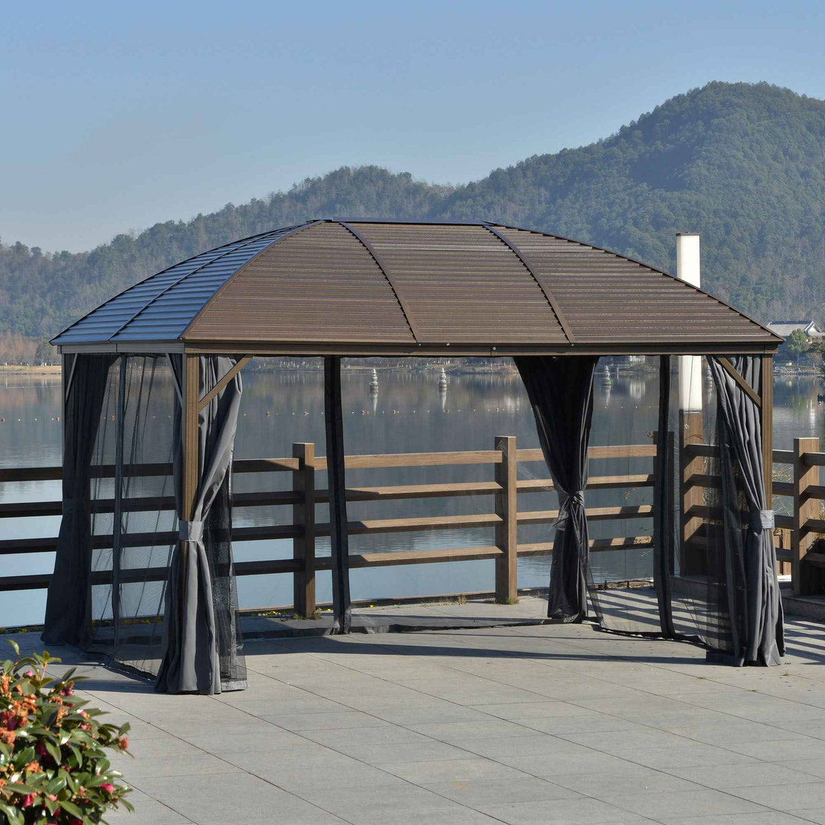 Galvanized Steel Hardtop Gazebo - 10x13 Gray Pavilion for Your Outdoor Space