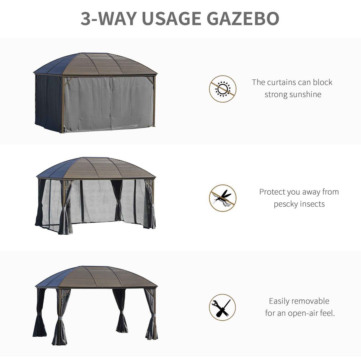 Galvanized Steel Hardtop Gazebo - 10x13 Gray Pavilion for Your Outdoor Space