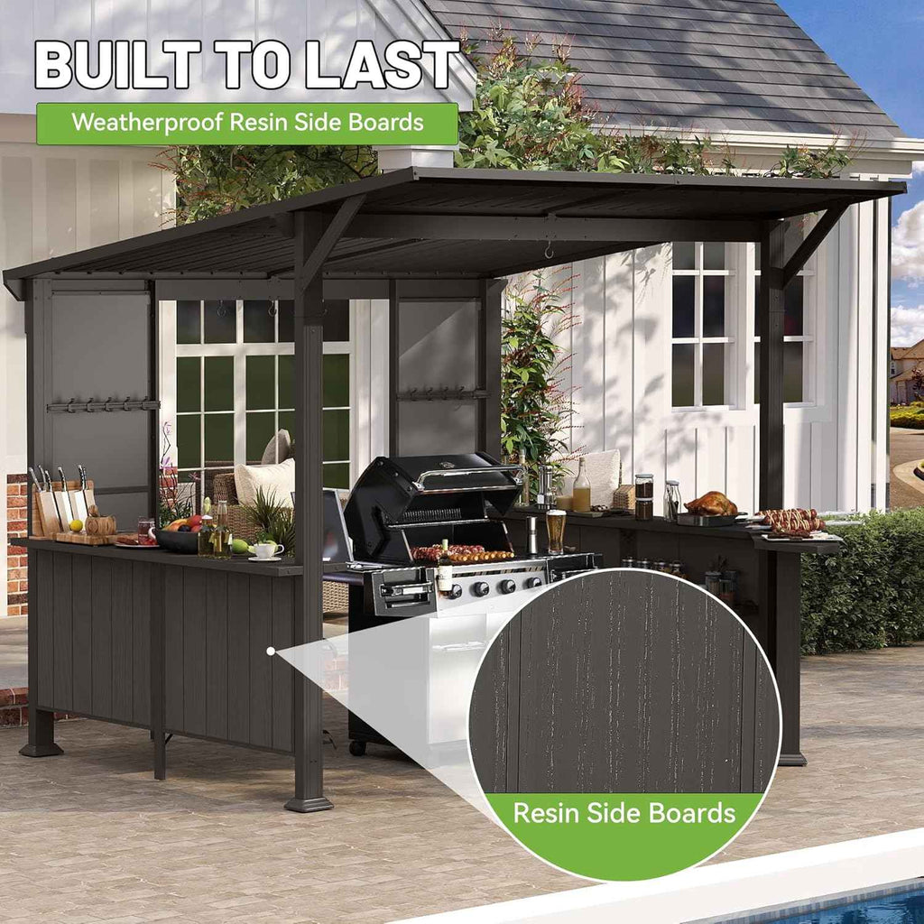 Galvanized Steel Hardtop Gazebo - 9X10FT BBQ Canopy with Storage