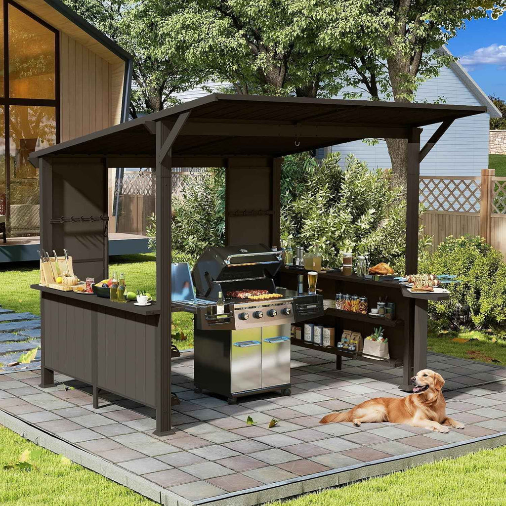 Galvanized Steel Hardtop Gazebo - 9X10FT BBQ Canopy with Storage