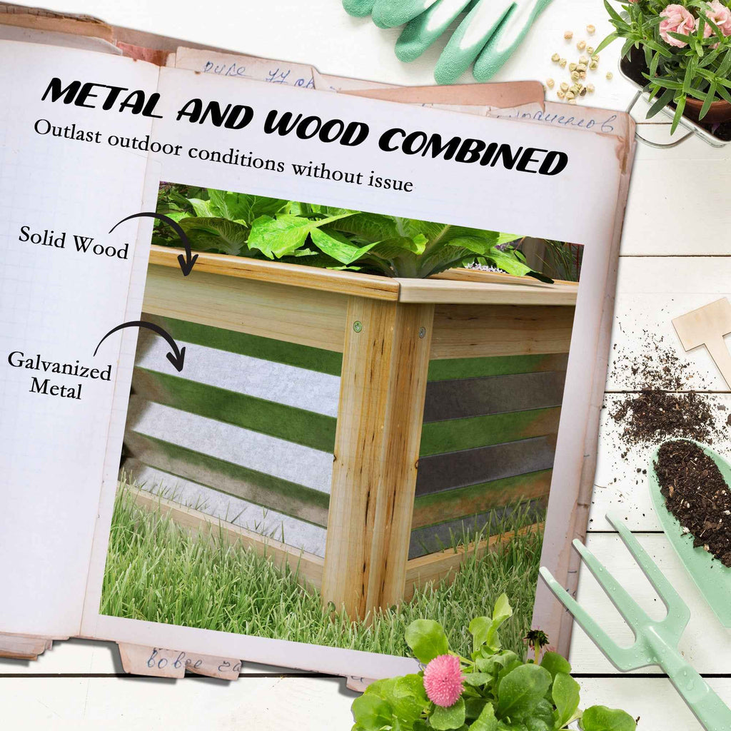 Galvanized Wood Raised Garden Bed: Durable Planter for Thriving Flowers, Herbs & Vegetables