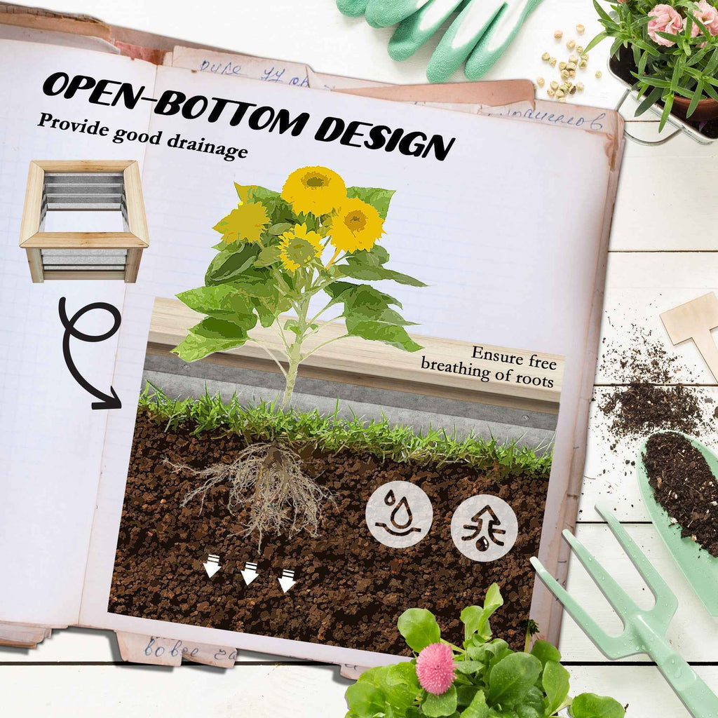 Galvanized Wood Raised Garden Bed: Durable Planter for Thriving Flowers, Herbs & Vegetables