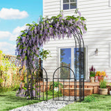 Garden Arch with Gate - 7.4ft Steel Garden Arbor Trellis