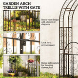 Garden Arch with Gate - 7.4ft Steel Garden Arbor Trellis