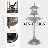 Garden Bird Bath - 3-in-1 Pedestal with Feeder & Planter in Bronze