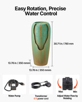 Glazed Jar Fountain - Outdoor 1-Tier Water Feature, 30.71 In Green