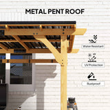 NatureScape Living wooden grill gazebo with a black metal pent roof, water resistant, UV protective, and rustproof.