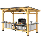 Grill Gazebo - 13 x 6 Wooden BBQ Grill Gazebo with Metal Roof