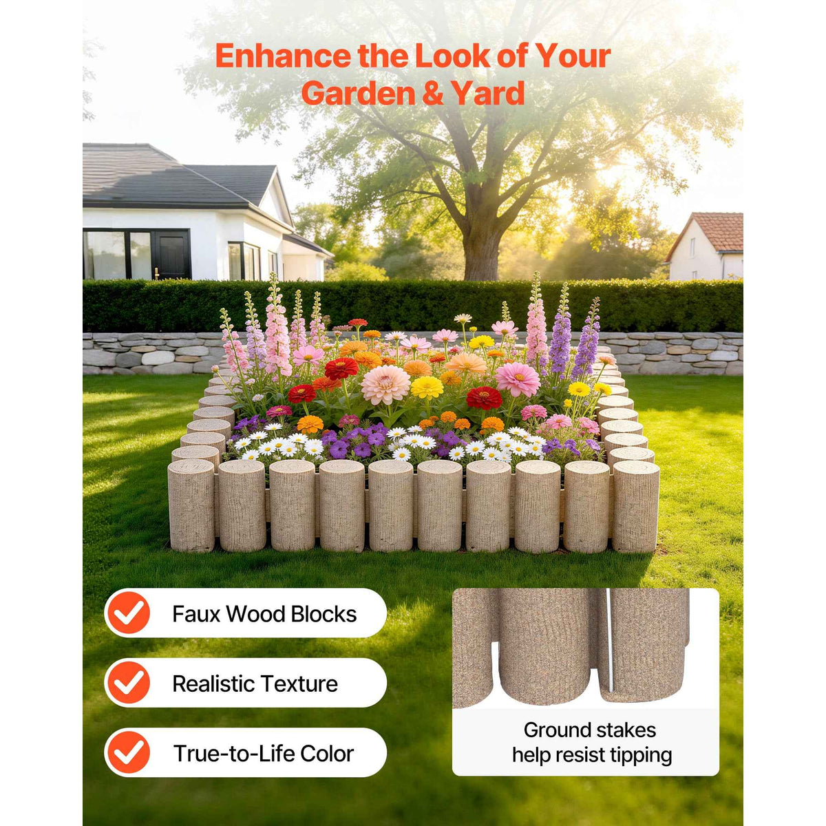 Landscape Edging - Faux Wood 13.7 Ft Garden Edging Kit