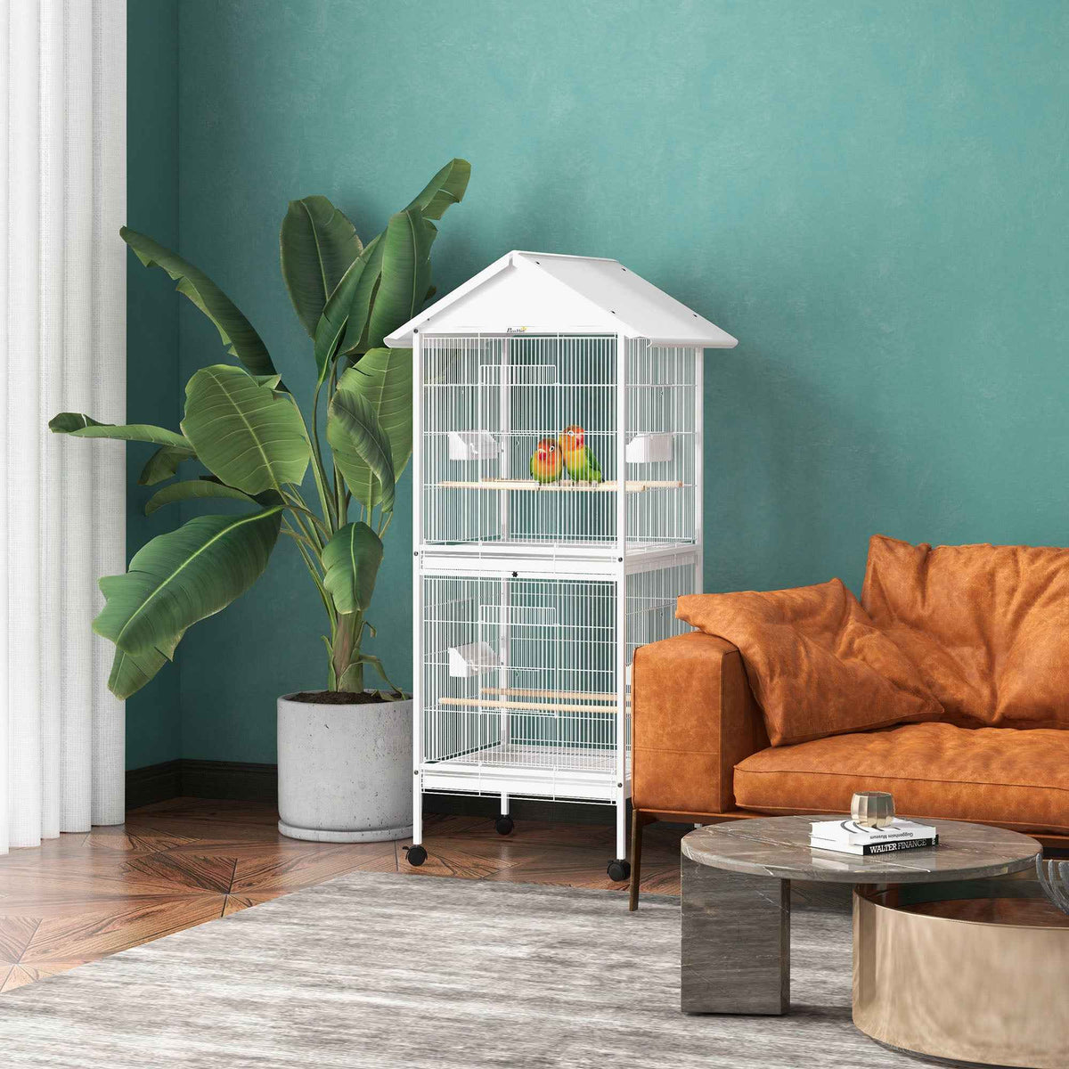 Metal Bird Cage with Rolling Stand - Spacious & Stylish 67" High Feeder