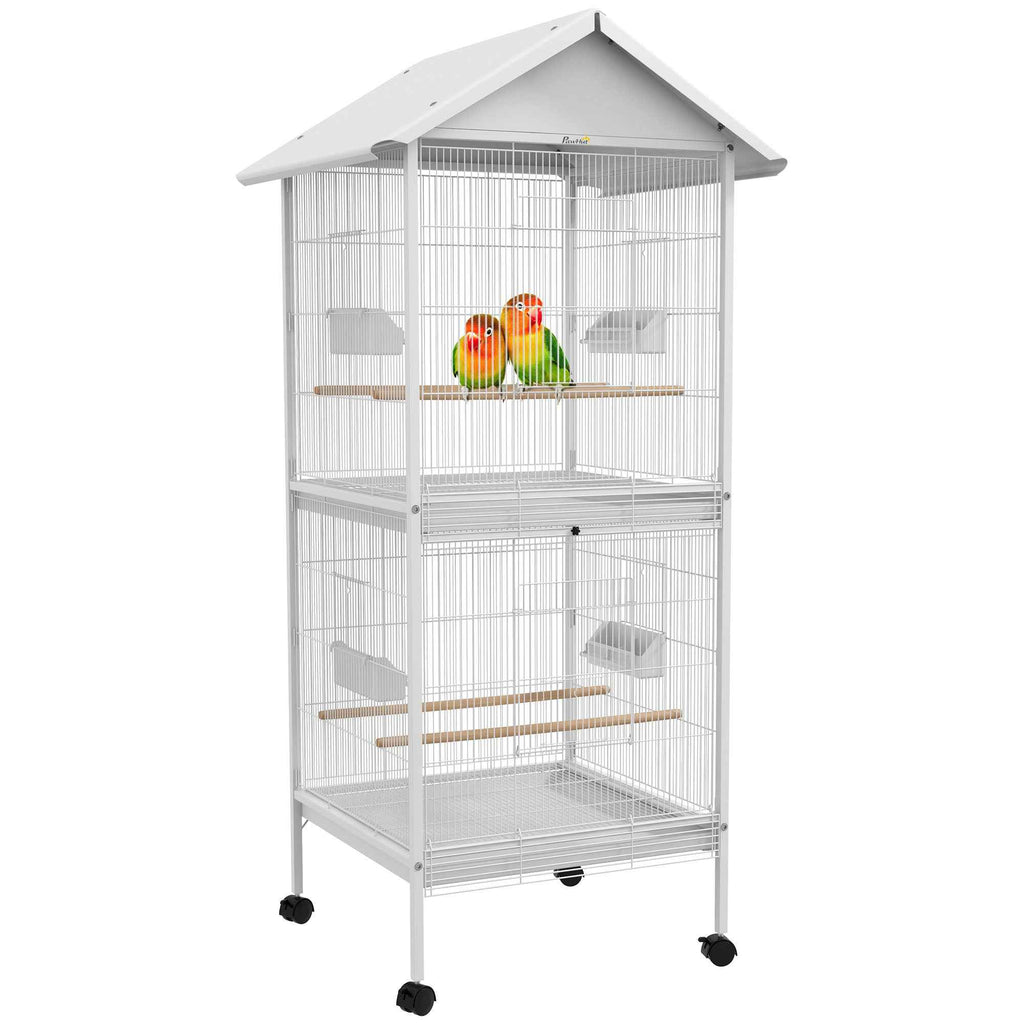 Metal Bird Cage with Rolling Stand - Spacious & Stylish 67" High Feeder