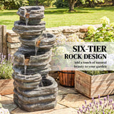 Outdoor Waterfall Fountain - 40" Tall Cascading Fountain with LED Lights