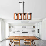 Pergola Pendant Lights - 4-Light Rustic Wood & Black Metal Chandelier