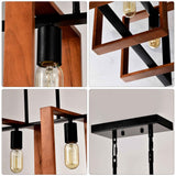 Pergola Pendant Lights - 4-Light Rustic Wood & Black Metal Chandelier