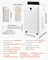 White VEVOR Portable Air Conditioner (12000 BTU) with gray top, exhaust hose, window kit, and 'Cooling Only' specified.