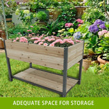 Raised Garden Planter: New Style 45" Iron-Wood Grow Bed with Storage