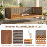 TOPMAX Acacia Wood Swing Bed with handwoven rattan and secure rope, featuring reinforced support and a 400lb capacity.