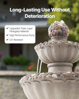 Rock Water Fountain - Elegant 2-Tier Outdoor Fountain with Rock Base