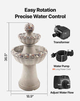 Rock Water Fountain - Elegant 2-Tier Outdoor Fountain with Rock Base