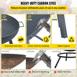 NatureScape Living's carbon steel Round Fire Pit Bowl, highlighted for rust-proof paint, 2.3mm thickness, and stable support.