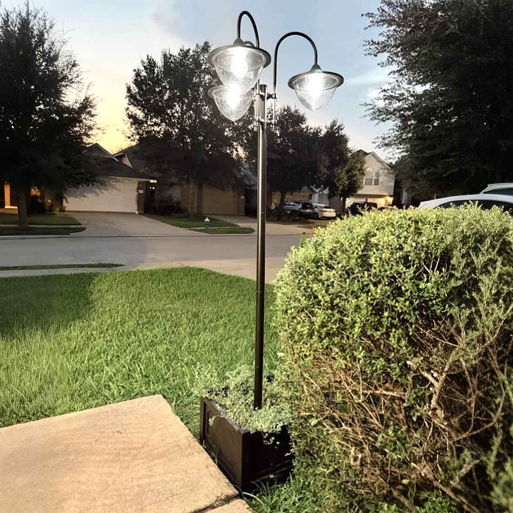 Solar Lamp Post - 74.5" 3-Head Outdoor Lighting with Planter