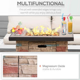 32-inch square fire pit table, multifunctional, with extended edges for food/drinks, faux stone, durable Magnesium Oxide.