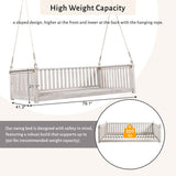 A white TOPMAX minimalist twin size wood porch swing bed with ropes, featuring a high 350 lbs weight capacity.