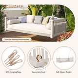 TOPMAX's white wood twin size garden swing bed features included hanging ropes, heavy-duty hooks, and a safe sloped design.