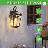 Wall Lantern Light - 21inch Modern Black Metal & Clear Glass Sconce (2 Pack)