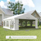 A white heavy-duty NatureScape Living Wedding Party Tent with arched window sidewalls stands on a green lawn.