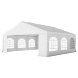 A large white heavy-duty wedding party tent from NatureScape Living with arched windows and sidewalls, ideal for outdoor entertaining.